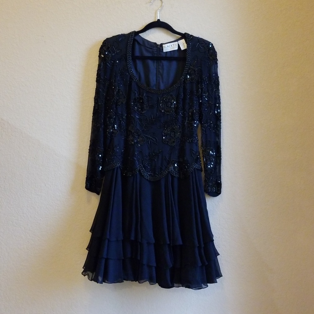 Black beaded cocktail dress
